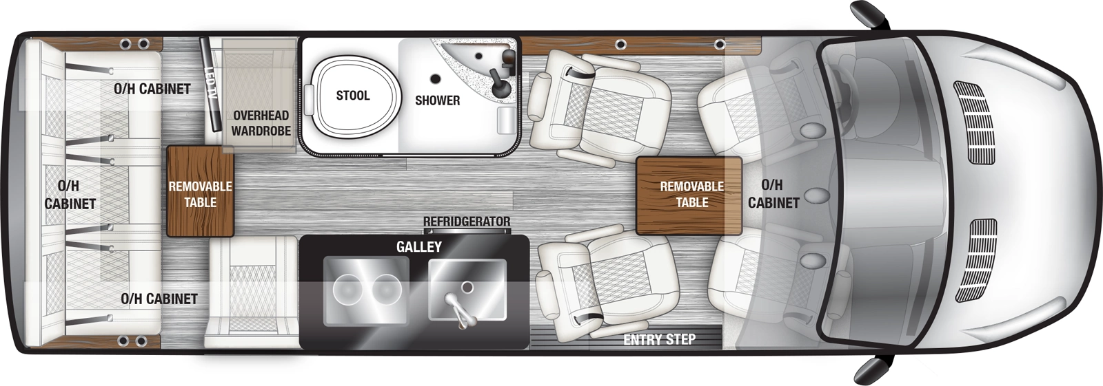 The VTOUR Ford 7RLFTA floorplan has one entry and zero slide outs. Exterior features include: 8' 2" awning. Interiors features include: rear living.